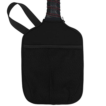WK IEASON Neoprene Pickleball Paddle Cover with Inner Pockets and Handle Strap - Racket Sleeve and Ball Holder Organizer - color: Black