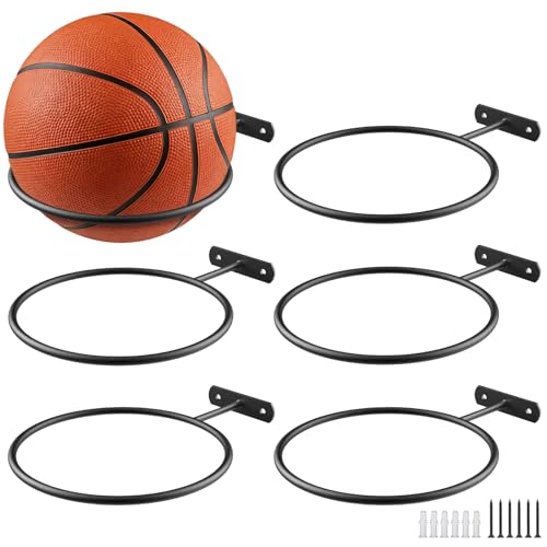 6Pack Basketball Wall Mount Bulk Ball Holder Wall Mount Storage Display Universal Ball Rack Metal Black Rack Holder Space Saver for Basketball Football Volleyball Soccer - size: 6Pack, style: Style-1