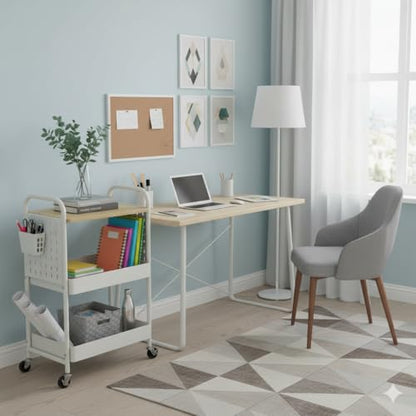danpinera 3 Tier Rolling Cart with Wooden Table Top, White Rolling Utility Cart with DIY Pegboards & Locked Wheels, Easy Assembly for Nursery, Living Room, Studio - color: White, size: without drawer