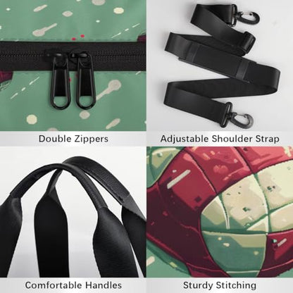 Sports Volleyball Round Barrel Sports Fitness Bag, Grass Green Travel Luggage Bag, Reusable Handbag, Suitable For Men and Women