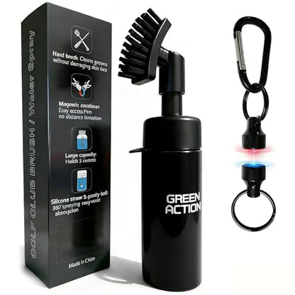 Golf Club Brush with Magnetic Clip & Water Sprayer - 5oz Capacity, Stiff Bristles for Deep Cleaning, Silicone Hose & Gravity Ball for Easy Use on Course - color: Black