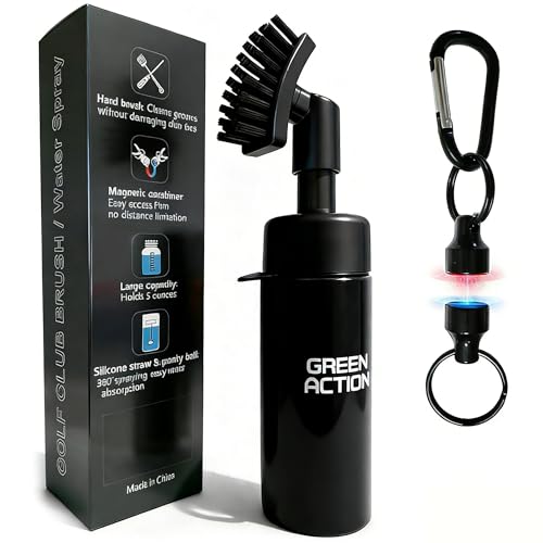 Golf Club Brush with Magnetic Clip & Water Sprayer - 5oz Capacity, Stiff Bristles for Deep Cleaning, Silicone Hose & Gravity Ball for Easy Use on Course - color: Black