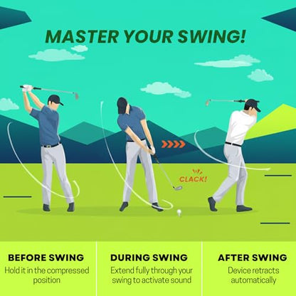 Retractable Golf Swing Training Aid Upgraded 3-in-1 Golf Training Aid - Fix Your Golf Swing Fast Grip Trainer with Audible Click Feedback, Portable Indoor/Outdoor Practice Aid