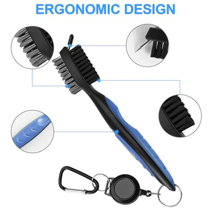 2 Pack Golf Club Brush, Professional Golf Club Cleaner with Retractable Zip-line and Golf Club Cleaner Brush, Handle Comfortable Grip Golf Grooves Cleaner for Easily Attaches to Golf Bag