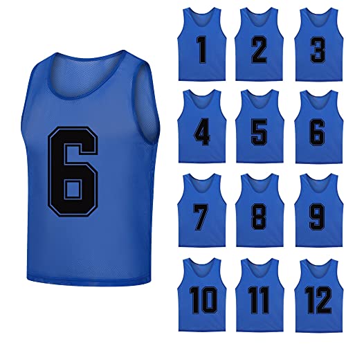 12 Pack（1-12） Numbered Pinnies/Soccer Training Bibs/Basketball Jerseys for Kids,Youth and Adults - color: 1-12 Navy, size: Large