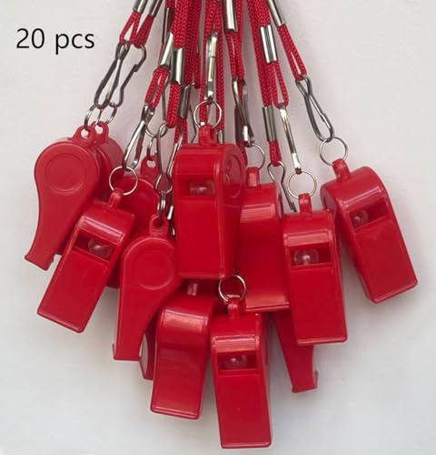 20 Pcs Plastic Loud Whistles with Lanyard for Referee Coaches Basketball Football Sports Training Game Event Lifeguard Survival Emergency Fun School Kids Tool Set Suppliers - color: Red