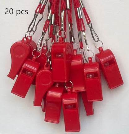 20 Pcs Plastic Loud Whistles with Lanyard for Referee Coaches Basketball Football Sports Training Game Event Lifeguard Survival Emergency Fun School Kids Tool Set Suppliers - color: Red