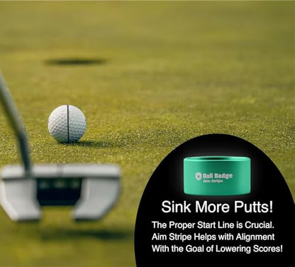Ball Badge Aim Stripe - 360 Degree Golf Ball Line Marker Kit with Golf Bag Attachment for Perfect Alignment and Precision Putting - color: Green