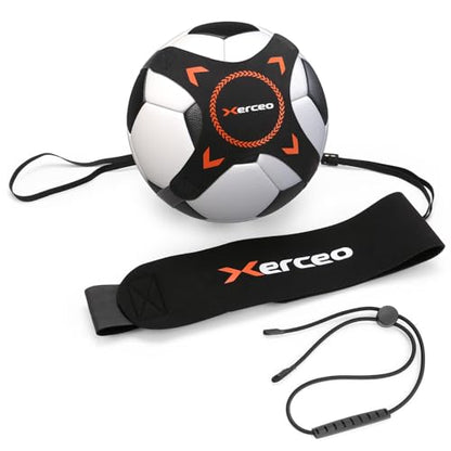 2-in-1 Soccer Kick Trainer for Kids & Youth, Handheld Touch Practice and Waist Belt Solo Kicking, Adjustable Ball Strap with Handle Cord, Fits Size 4 & 5 Balls, Ball Not Included
