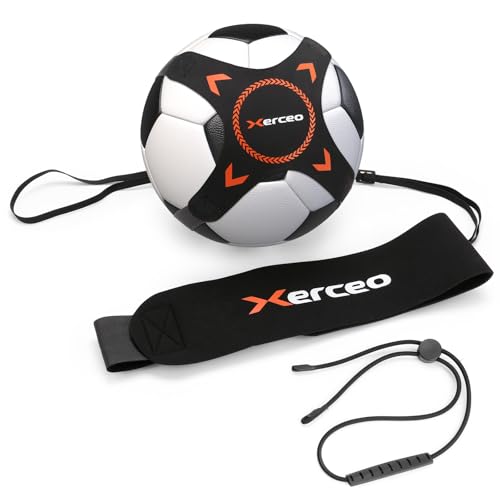 2-in-1 Soccer Kick Trainer for Kids & Youth, Handheld Touch Practice and Waist Belt Solo Kicking, Adjustable Ball Strap with Handle Cord, Fits Size 4 & 5 Balls, Ball Not Included