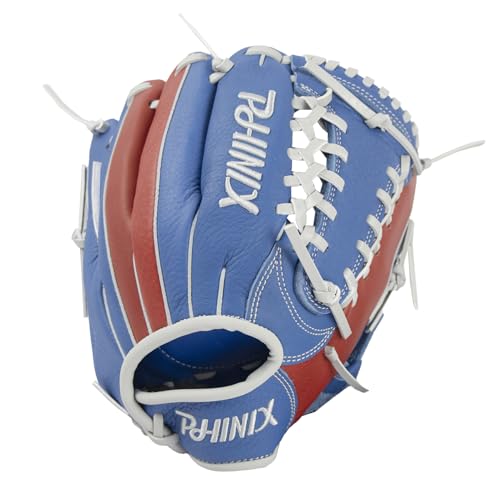 PHINIX Full Grain Leather Baseball Glove Sizes 11Inch -12 Inch - color: Blue&Red, size: 11"