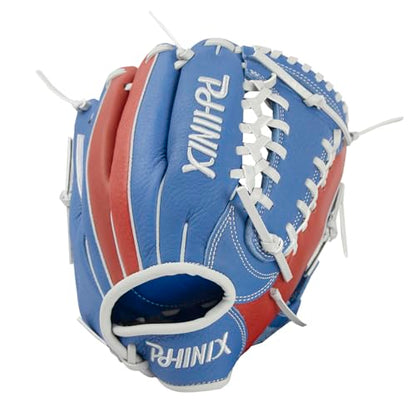 PHINIX Full Grain Leather Baseball Glove Sizes 11Inch -12 Inch - color: Blue&Red, size: 11"