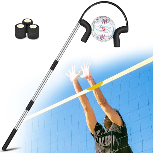 AugFir Volleyball Spike Trainer, Adjustable Length 55"-71" Volleyball Hitting Trainer, Double Arc Protection Quick Pickup Volleyball Training Equipment