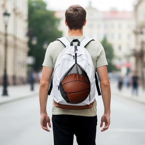 Single Ball Bags Mesh with Double Hook, Ball Storage Bag, Mesh Storage Bags with Zipper Pocket, Drawstring Sling Backpack for Soccer Basketball Football Volleyball