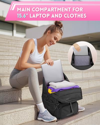 MATEIN Girls Soccer Backpack, Large Basketball Bag with Ball Holder & Shoe Compartment for Tournament & Game Day, Lightweight Youth Sports Bag with Fence Hook Fits 15.6 Inch Laptop, Soccer Team Gifts - color: Black