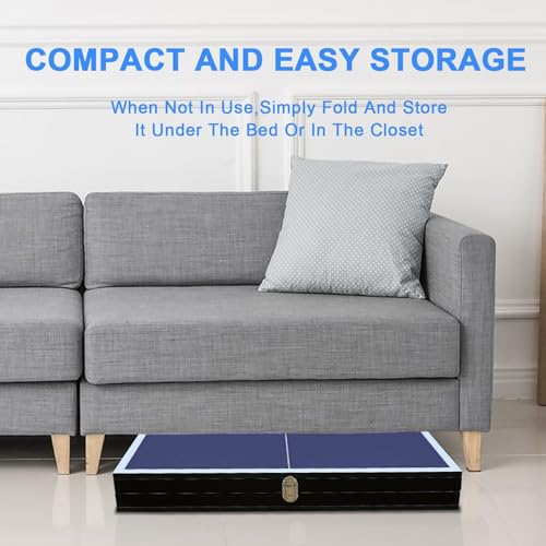 4.5ft Foldable Table Tennis Set, Portable Ping Pong Table with Net & 2 Paddles & Balls, Multi-Use Family Game Table Compact Design for All Ages, Blue