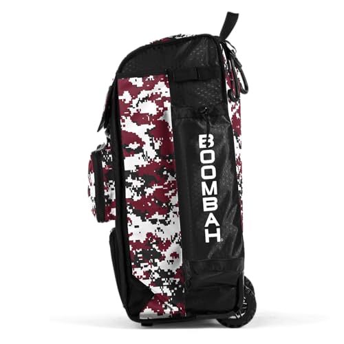 Boombah Rolling Catchers Superpack Baseball/Softball Gear Bag Digital Camo - 23-1/2" x 13-1/2" x 9-1/2" - Multiple Colors - Telescopic Handle and Holds 4 Bats - Wheeled Version - color: Black/Cardinal