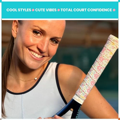 Tennis Tape & Dampener Set - 2 Tacky 45” Long x 0.98” Wide Racket Handle Overgrips & 1 Matching Ping Dampener