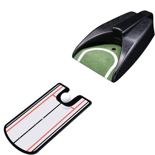 Golf Putting Alignment Mirror with Putting Cup Combo, Portable Putting Training Aids, Practice Putting Trainer with Hole Cup Set, Mirror Size 12”L x 6”W