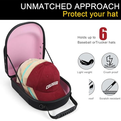 GERMUN Hard baseball hat case, Hat Carrier Travel Case with Adjustable Shoulder Strap, Hat cap case for 6 Baseball Caps - Perfect for Traveling & At-Home Storage (Black with Pink) - color: Black with Pink