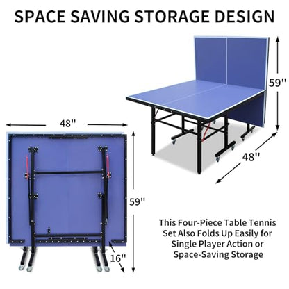 8ft Mid-Size Table Tennis Table Foldable & Portable Ping Pong Table Set for Indoor Games with Net, 2 Table Tennis Paddles and 3 Balls - style: Upgrade thicken legs
