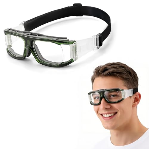 KERHAN Sports Goggles - Anti Fog Protective Eyewear for Racquetball, Basketball-Shatterproof TR90 Frame, Adjustable Strap - color: Green