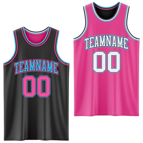 Custom Reversible Basketball Jerseys Men Youth, Personalized Sports Shirts Team Uniforms Printed Name Logo Number - color: Pink and Black - Blue and White