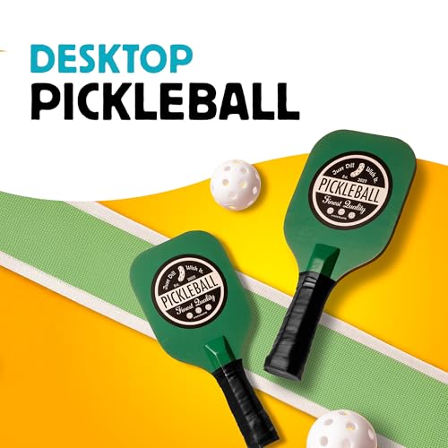 Kikkerland Desktop Pickleball Game – Indoor Tabletop Game, Mini Sports Toy – Gamenight Gifts for Family & Kids with Paddles, Net, & Ball