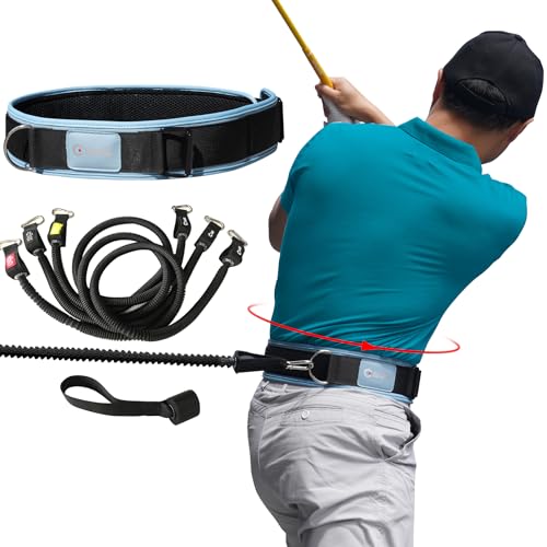 GAIARENA Golf Core Strength Trainer Swing Power Training Equipment, Golfing Exercise Resistance Bands Indoor Golf Fitness Equipment to Improve Speed Strength Flexibility Rotation Swing Posture - color: Cyan & Black