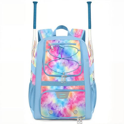 Youth Baseball Bag - Softball Bag for Girls & Boys with Shoes Compartment, Bat Backpack for Baseball, T-Ball & Softball Equipment - color: Tie-dye-Blue