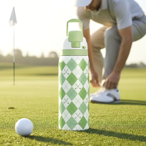Golf Insulated Stainless Steel Water Bottle with Straw for Sports and Travel, Preppy Style, 32oz, Gifts for Golf Lover Women Girls Friends Teens Birthday Christmas - color: Golf