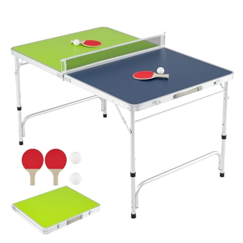 Goplus Foldable Ping Pong Table, 100% Preassembled, Table Tennis Table with Net, 2 Paddles, Ping Pong Balls, Portable Table Tennis Game Set for Indoor Outdoor - style: Blue&Green-48''