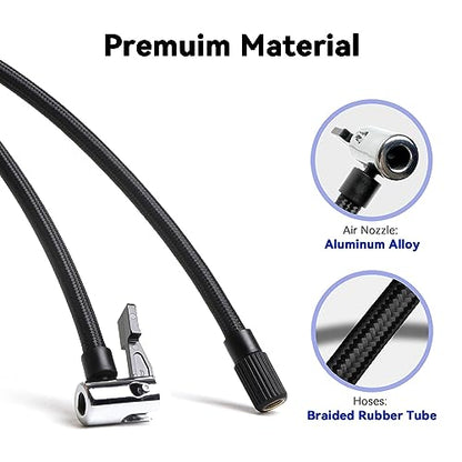 LEXIN Tire Inflator Hose Extension, Lock-On Air Chuck with Hose and Presta Valve Adapter Ball Needle, Air Compressor Twist On Convert to Lock On Connection, Compatible with LEXIN P5/P4