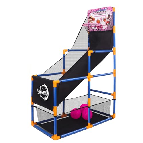 Nattork Arcade Basketball Game Set with 4 Balls and Hoop, Kids Basketball Hoop Indoor Outdoor Sports Toy Gifts for Kids Boys Girls 3-5 Years Old, Air Pump Included, Ideal for Gifts - color: Pink