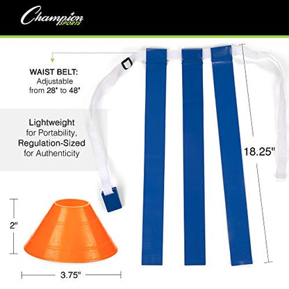 Champion Sports Quick Release Flag Football Set – Durable Belt, 3 Detachable Flags & Adjustable Fit (25”-50”)