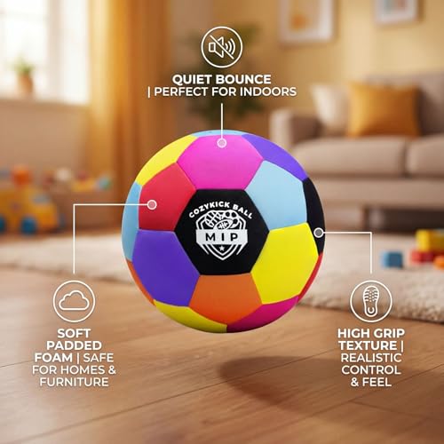 MIP Silent Indoor Soccer Ball – Size 4 Soft Foam Ball for Kids & Toddlers | Quiet Play, Non-Marking, Real Bounce | Safe for Hardwood, Carpet & Apartments | CPC Certified