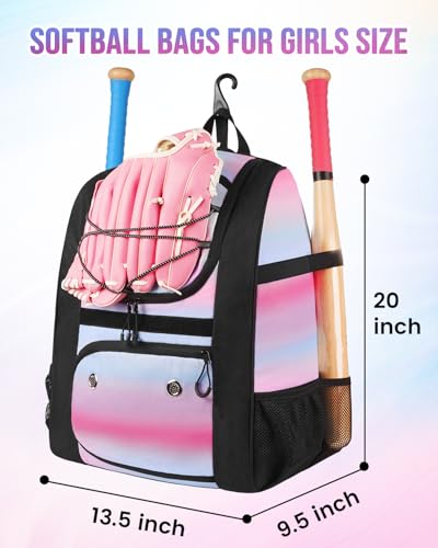 MATEIN Softball Bag, Lightweight Baseball Backpack with Shoe Compartment, Baseball Bag with Fence Hook for TBall Bat & Equipment, Softball Gifts Catchers Backpack for Women Fit Catcher’s Mitt, Helmet - color: Pink