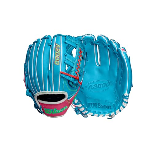 Wilson Fall 2024 A2000® Baseball Gloves - color: Sky Blue/Flamingo, size: Infield - 11.75"