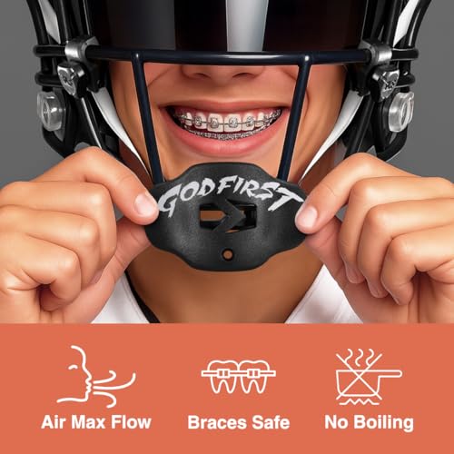 Football Mouth Guard with Strap – Lip Guard Football Mouthpiece – Youth & Adult – Sleefs - color: God First Black