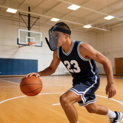 Upgraded 3D Breathable Basketball Training Mask with Adjustable Angle Knob, Hand-in-Face Defensive Shooting & Dribbling Aid, Anti-Slip Silicone Headband with Stepless Slider for Youth & Adults