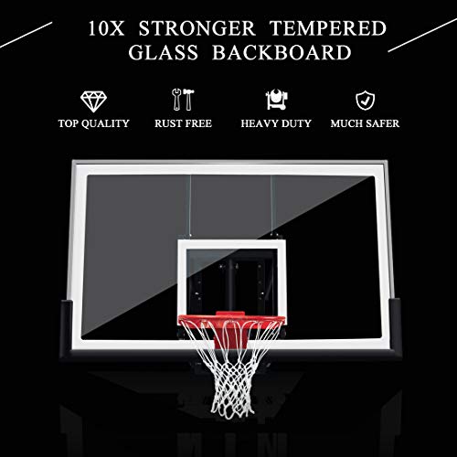 Basketball Hoop Garage Mounted Wall Adjustable-Height, with 60''x36''Tempered Glass Backboard, Pro-Style Breakaway Rim, Durable Bracket and All Weather Net - style: 72x42in Basketball Hoop Wall-Mounted