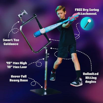 Attack Tee – Baseball & Softball Batting Swing Trainer | Adjustable Hitting Trainer 19-49" | iOS Swing Path Batting Tee
