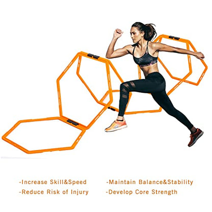Max4out Hex Agility Rings Set of 6/12 Rings for Speed & Agility Footwork Training, Hexagon Ladder with Fitness Equipment Sport Workout Home Gym, Kids and Adults (Orange)