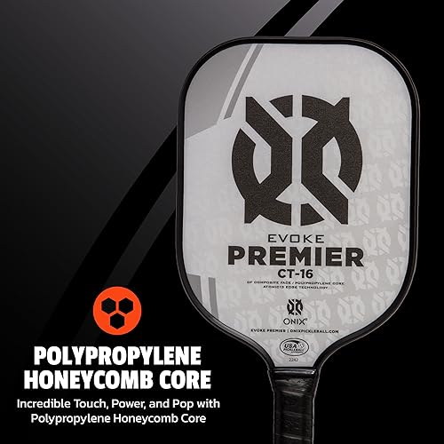 Onix Evoke Premier Professional Tournament Pickleball Paddle Composite Face Impact Paddle Shape - color: White, size: Medium, style: 16mm