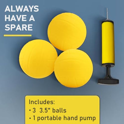 Spike Replacement Game Balls 3-Pack with Pump Compatible with Spike Standard Game Set and Other Round Net Game | Lawn Beach Volleyball | Strong Bounce Ball (3.5inch)