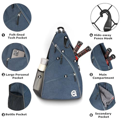 A11N SPORTS Pickleball Bag, Reversible Crossbody Sling Bag/Backpack for Women Men - color: Navy