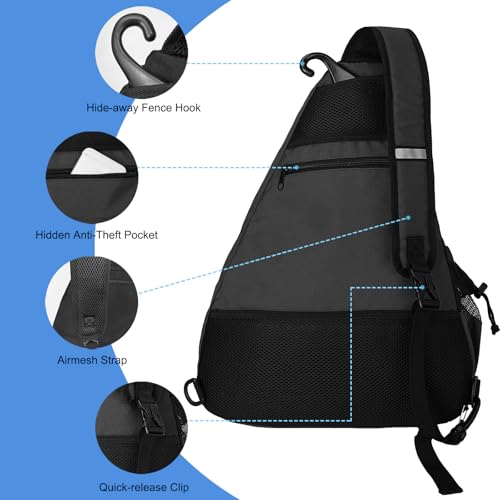 WOLT Pickleball Bag,Crossbody Sling Bags for Women Men,Pickleball Backpack with Fence Hook for Tennis, Racketball - color: Black