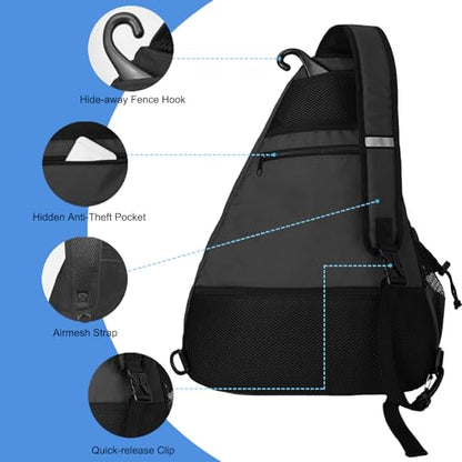 WOLT Pickleball Bag,Crossbody Sling Bags for Women Men,Pickleball Backpack with Fence Hook for Tennis, Racketball - color: Black