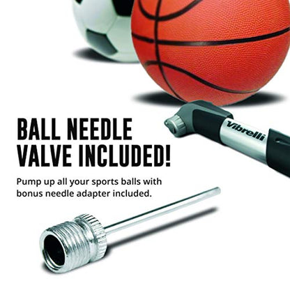 Vibrelli Mini Bike Pump - Presta & Schrader Bicycle Pump - 120 PSI Tire Pump for Road & MTB - No Valve Changing Needed - size: Mini Pump