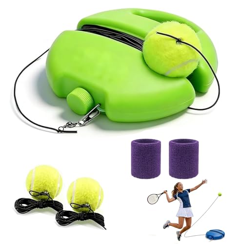 Solo Tennis Trainer Rebound Ball with String and Fillable Base, Portable Tennis Training Kit for Self Practice, Improve Swing and Footwork, for Beginners and Adults - color: Green, size: With 2 Balls